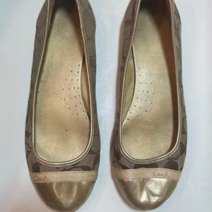 2 pairs of Coach Ballet Flats - gold/brown/tan and blue/navy/silver size 10